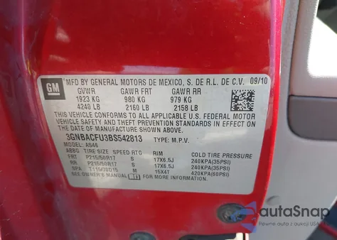 2011 Chevrolet Hhr Lt из США, поврежденный, VIN 3GNBACFU3BS542813